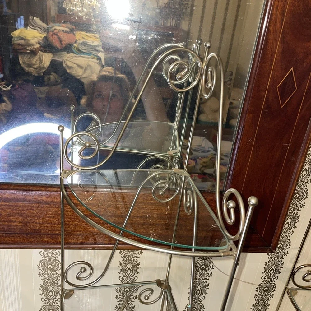 1 Vintage MCM Metal Wall Corner Shelf | 3 Shelves with Glass | 26